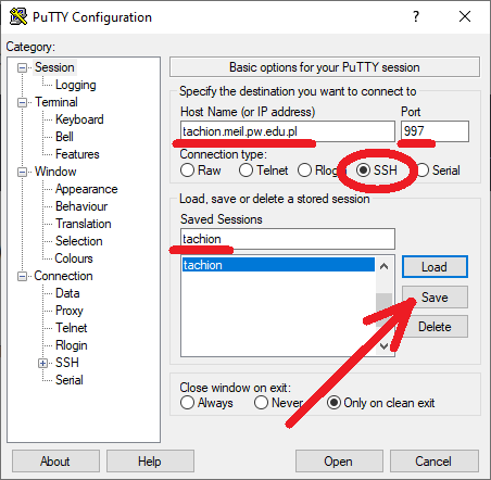 PuTTY login Step 1